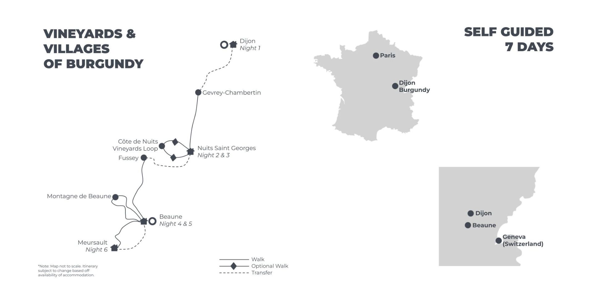 Vineyards & Villages of Burgundy - 7 days route map